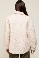 Cream Fuzzy Knit Maternity Shirt Jacket