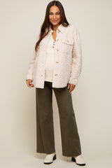 Cream Fuzzy Knit Maternity Shirt Jacket