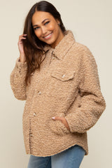 Taupe Fuzzy Knit Maternity Shirt Jacket