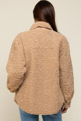 Taupe Fuzzy Knit Maternity Shirt Jacket