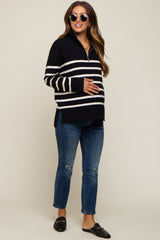 Black Striped Half Zip Maternity Sweater