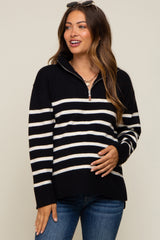 Black Striped Half Zip Maternity Sweater