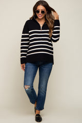 Black Striped Half Zip Maternity Sweater