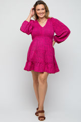 Fuchsia Spotted Smocked Maternity Plus Dress