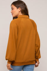 Camel Oversized Snap Button Collared Maternity Top