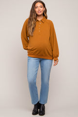 Camel Oversized Snap Button Collared Maternity Top