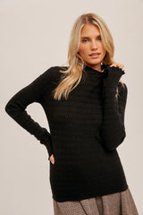 Black Textured Knit Ruffle Mock Neck Maternity Top