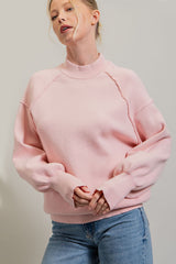 Light Pink Knit Long Sleeve Mock Neck Top