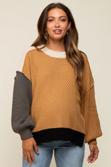 Camel Multicolor Colorblock Maternity Sweater