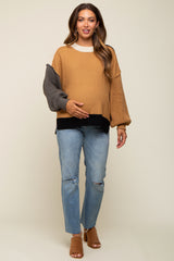 Camel Multicolor Colorblock Maternity Sweater