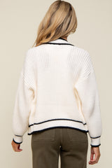 White Contrast Knit Maternity Cardigan