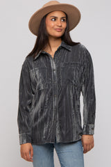 Charcoal Button Up Velvet Maternity Top