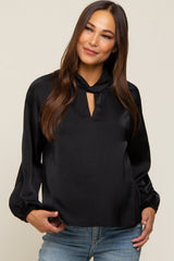 Black Satin Cutout Maternity Blouse