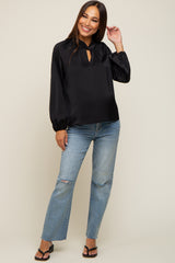 Black Satin Cutout Maternity Blouse