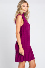 Plum Cable Knit Mini Sweater Dress