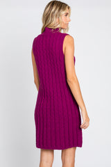 Plum Cable Knit Mini Sweater Dress