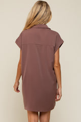 Mocha Collared Button Front Maternity Dress