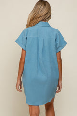 Light Blue Ribbed Button Down Maternity Mini Dress