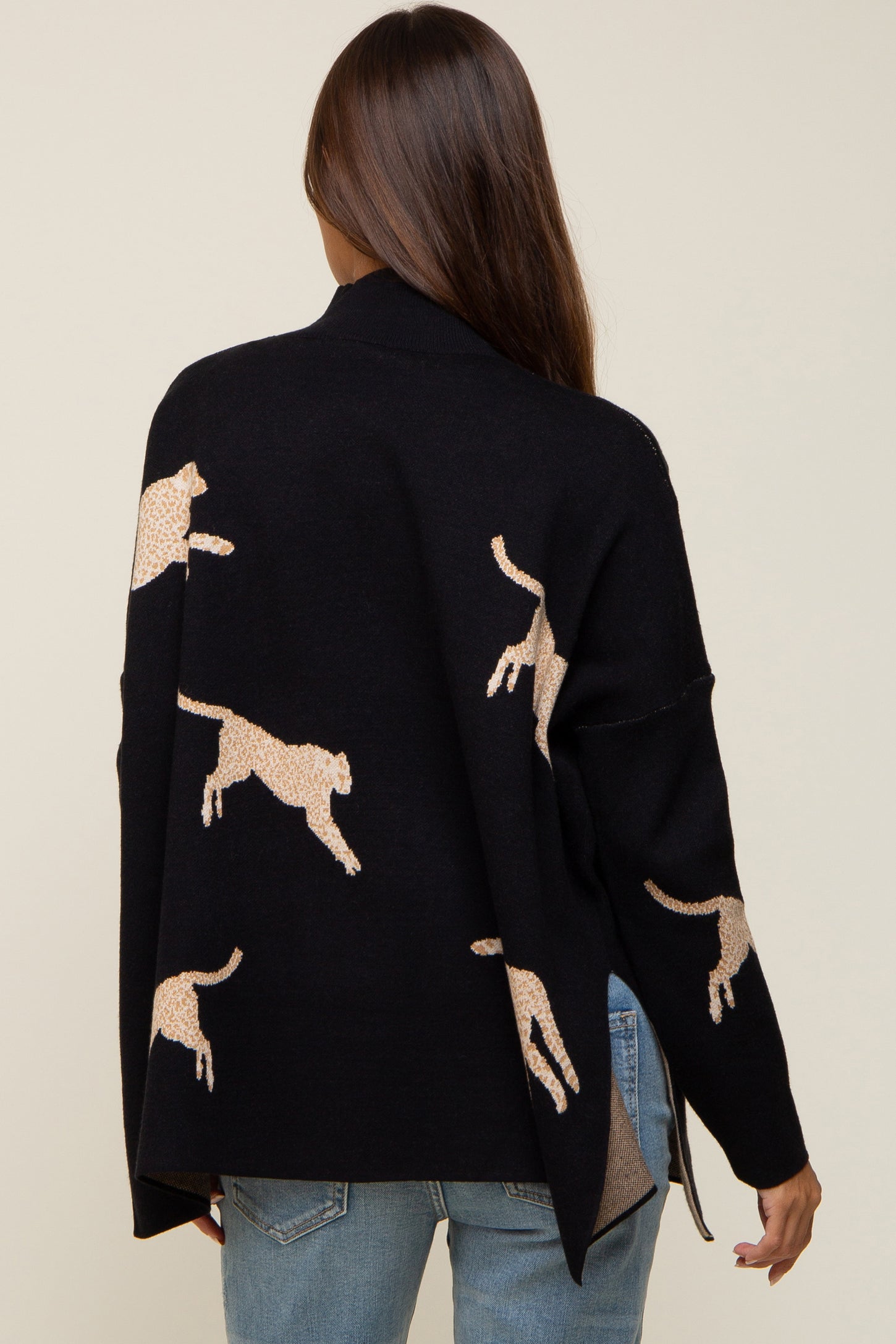 Black Animal Print Side Slit Maternity Sweater