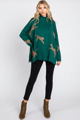 Forest Green Animal Print Side Slit Sweater