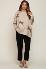 Beige Animal Print Side Slit Maternity Sweater