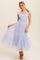 Light Blue Smocked Ruffle Tiered Mesh Midi Dress
