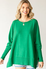 Green Dolman Sleeve Side Slit Sweater