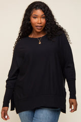 Black Dolman Sleeve Side Slit Plus Sweater