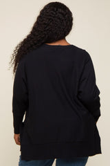 Black Dolman Sleeve Side Slit Plus Sweater