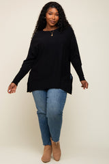 Black Dolman Sleeve Side Slit Plus Sweater