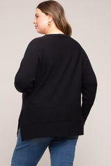 Black Dolman Sleeve Side Slit Maternity Plus Sweater