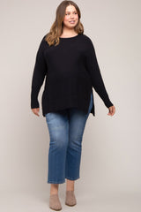 Black Dolman Sleeve Side Slit Maternity Plus Sweater