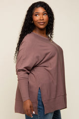 Mocha Dolman Sleeve Side Slit Plus Sweater