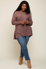 Mocha Dolman Sleeve Side Slit Plus Sweater