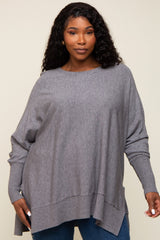 Charcoal Dolman Sleeve Side Slit Maternity Plus Sweater