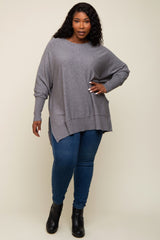 Charcoal Dolman Sleeve Side Slit Plus Sweater