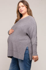 Charcoal Dolman Sleeve Side Slit Maternity Plus Sweater