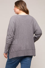 Charcoal Dolman Sleeve Side Slit Maternity Plus Sweater