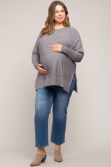 Charcoal Dolman Sleeve Side Slit Maternity Plus Sweater