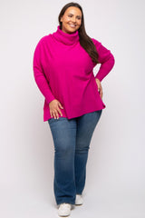 Fuchsia Cowl Neck Dolman Sleeve Plus Sweater