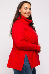 Red Cowl Neck Dolman Sleeve Plus Sweater