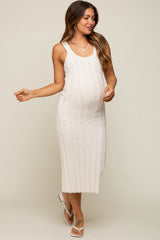 Cream Sleeveless Knit Maternity Midi Dress