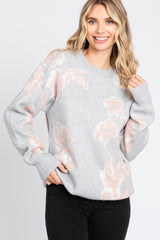 Grey Floral Soft Knit Sweater