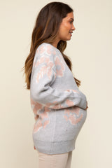 Grey Floral Soft Knit Maternity Sweater