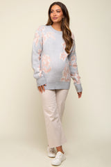 Grey Floral Soft Knit Maternity Sweater