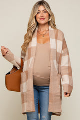 Taupe Plaid Shawl Maternity Cardigan