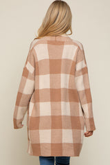 Taupe Plaid Shawl Maternity Cardigan