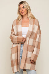 Taupe Plaid Shawl Maternity Cardigan