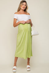 Lime Plisse Maternity Midi Skirt