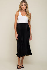 Black Plisse Maternity Midi Skirt